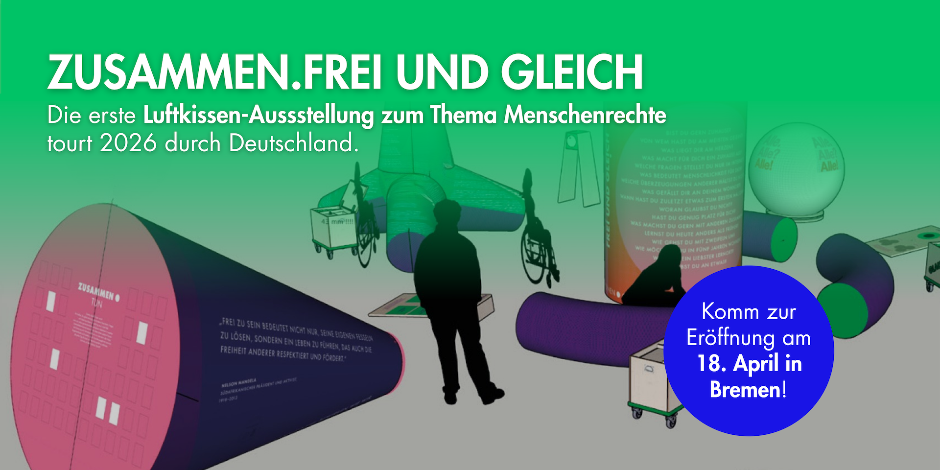Ankündigung der Ausstellung ZUSAMMEN.FREI UND GLEICH